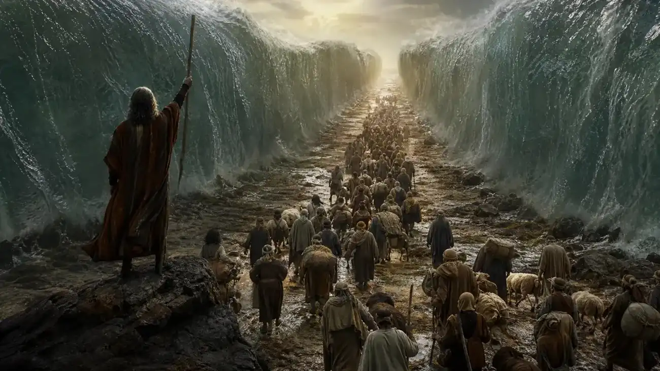 Israel crossing the Red Sea on dry ground